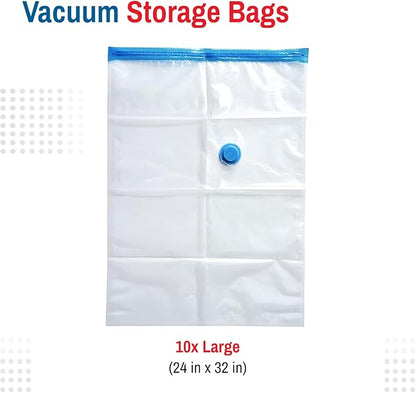 10 Pack Large Vacuum Storage Bags for Comforters, Blankets & Clothes – Vacuum Sealed Compression Bags with Hand Pump – Space Saver Storage Bags for Bedding, Moving, Travel & Organization