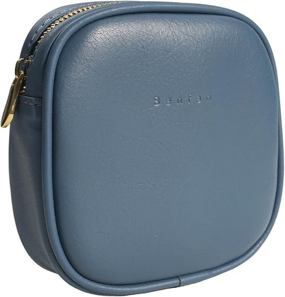 Leather Cosmetic Bag for Women Small Zipper Makeup Bag for Purse Waterproof Travel Makeup Organizer Charger Storage Pouch Color Blue