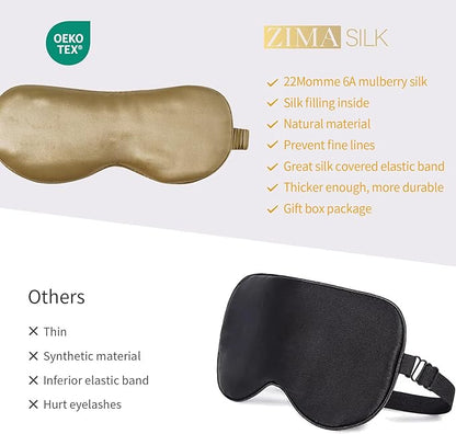 ZIMASILK Adjustable 100% 22 Momme Mulberry Silk Sleep Mask for Sleeping, Filled with Premium Mulberry Silk, Softest & Breathable Eye Sleeping Mask (Golden)