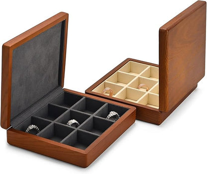 Oirlv Solid Wood Ring Jewelry Box Organizer Earrings Jewelry Drawer Organizer Tray with Lid (Creamy-white 9 Grid Box)