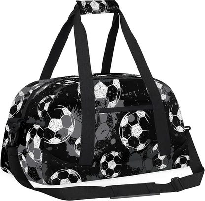 Black Football Kids Duffel Bag for Boys, Soccer Sports Gym Bag Overnight Travel Weekender Bag Lightweight Carry On Sleepovers Bag for School Practice Gymnastics