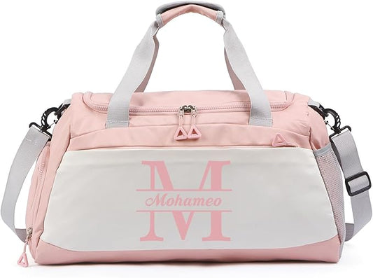 Personalized Travel Duffel Bag with Name - Custom Letter Oxford Cloth Gym Bag with Shoes & Wet Pockets Sport Bag Weekender Overnight Bag for Traveling for Women Men Gift for Christmas Groomsman Brides