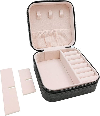 Mini Jewelry Case, Small Travel Jewelry Organizer, Portable Jewelry Box Storage Display Box For Rings, Earrings, Necklaces (Black-4pcs)