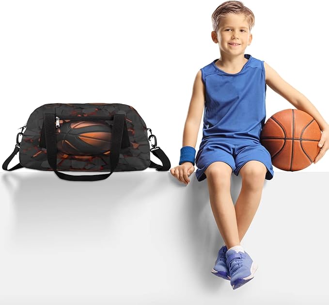 Sports Ball Basketball Crash Gym Duffle Bag for Kids,Sports Bag for Teens Boys & Girls Small Waterproof Overnight Weekender Carry School Practice Travel Bag