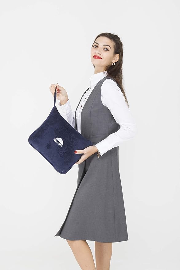 BlueHills Premium Soft 2-Pack Travel Blanket Pillows Airplane Large Plane Flight Throw Blankets for Two in Bag Compact Traveling Essentials Set Packable Warm Gifts Navy Blue T011