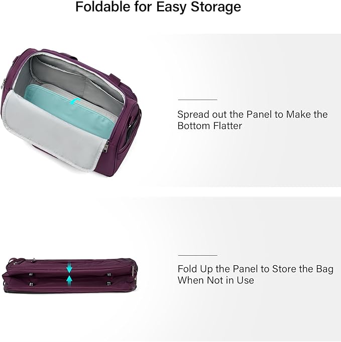 Hanke Underseat Carry On luggage Bags for Travel, Foldable Travel Bags for Women, Soft Lightweight Personal Item Travel Bag Small Carry On Bags for Airplanes, Travel Tote Bags for Women Men.（Purple）