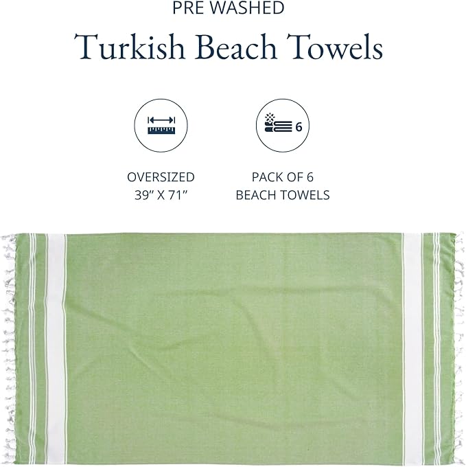 LANE LINEN Turkish Beach Towels Set of 6, Oversized Beach Towel, Lightweight Beach Essentials for Women, Large Pool Towel, Absorbent & Quick Dry, Sand Free Beach Towel, 39"x71" - Tropical Breeze