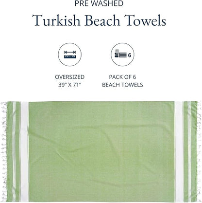 LANE LINEN Turkish Beach Towels Set of 6, Oversized Beach Towel, Lightweight Beach Essentials for Women, Large Pool Towel, Absorbent & Quick Dry, Sand Free Beach Towel, 39"x71" - Tropical Breeze