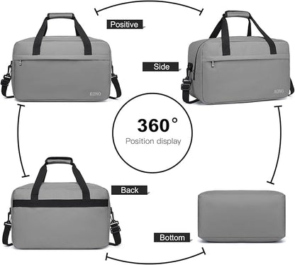 Kono Travel Duffel 20L Under Seat Carry-On Sports Tote Gym Weekender Overnight Bag - 15.75"x9.84"x7.87" Gray