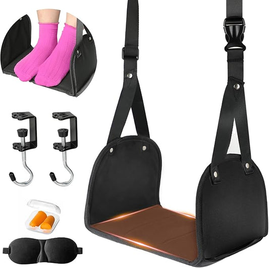 Foot Hammock for Plane Travel, Airplane Foot Rest, Flight Foot Sling with Extended Adjustment Strap, Portable Desk Foot Hammock, Wider Leg Hammock Under Desk - Travel Essentials to Relax Your Feet