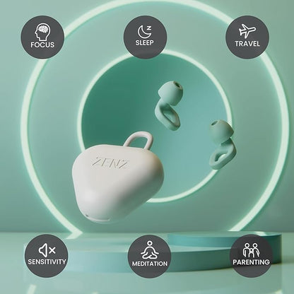 Zenz Unwind Silicone Ear Plugs for Sleep & Noise Reduction – Reusable 27 dB Earplugs with 8 Tips (XS‑L) & Carry Case – Comfortable for Sleeping, Study, Work & Travel - Mossy Mint