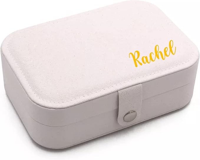 Personalized Jewelry Box For Girls | PU Leather Travel Jewelry Case | Jewelry Boxes For Women | Jewelry Organizers And Storage | Box For Earring, Ring, Necklace - Bridesmaid Gifts (White With Name)