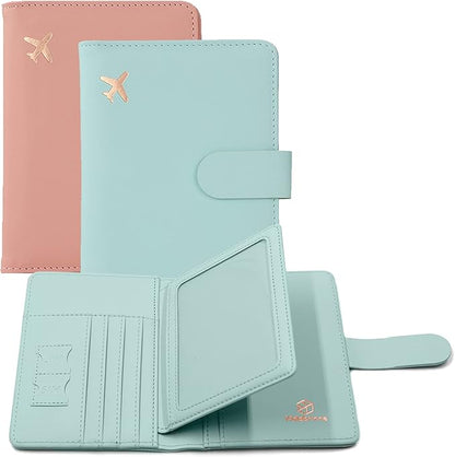Melsbrinna Passport Holder,Passport Holder Card Slots,Cute Passport cover for Women/Men,Waterproof Rfid Blocking Travel Wallet (Pink Aqua green)