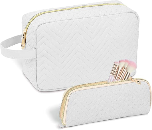 Personalized Initial Makeup Bag Trendy Stuff Leather Waterproof Cosmetic Bag Travel Toiletry Bag, Christmas/Thanksgiving/Halloween Gifts Makeup Organizer Case for Women Girls Mom Girlfriend Wife