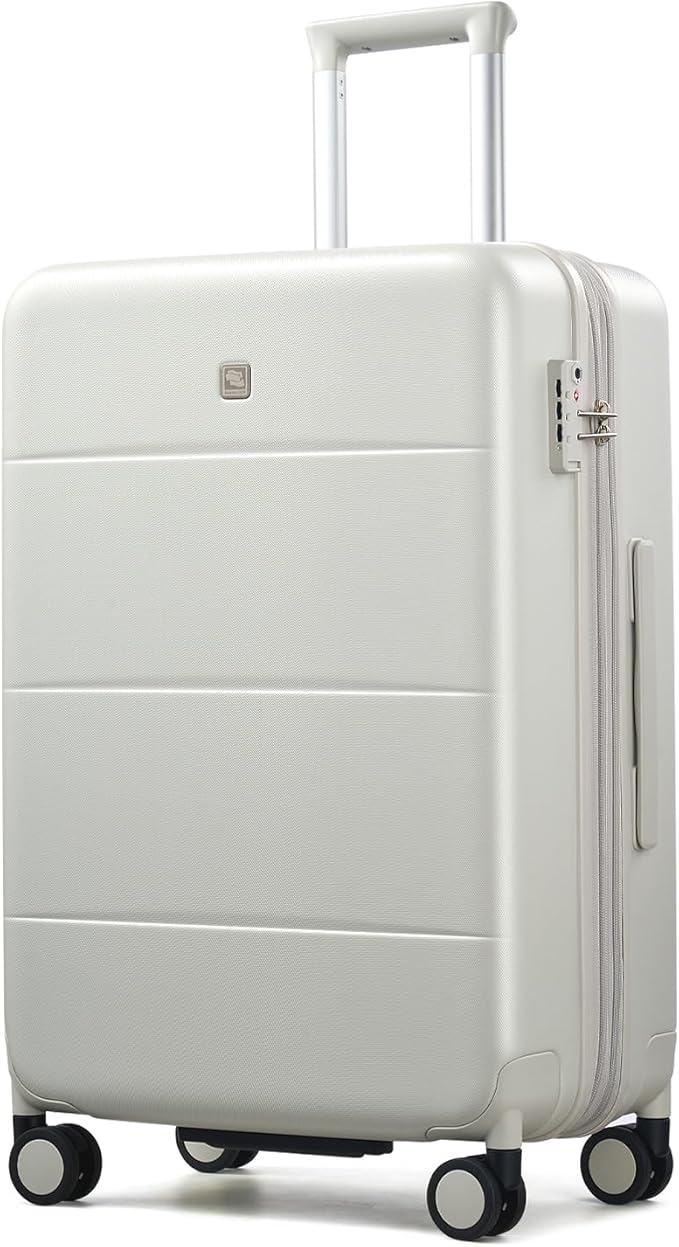 Hanke Expandable 24 Inch Luggage with Spinner Wheels, Hardside Medium Checked luggage, All-PC Hard Shell Suitcase, TSA Lock, Lightweight Checked-Medium (Smoke White, 76L)
