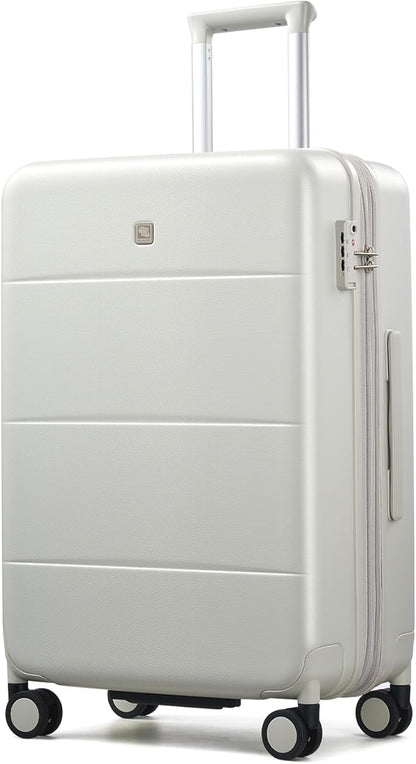 Hanke Expandable 24 Inch Luggage with Spinner Wheels, Hardside Medium Checked luggage, All-PC Hard Shell Suitcase, TSA Lock, Lightweight Checked-Medium (Smoke White, 76L)