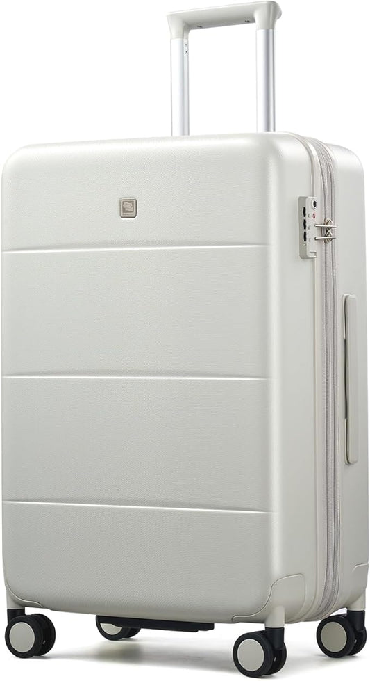 Hanke Expandable 24 Inch Luggage with Spinner Wheels, Hardside Medium Checked luggage, All-PC Hard Shell Suitcase, TSA Lock, Lightweight Checked-Medium (Smoke White, 76L)