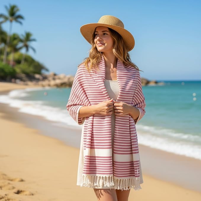 Bazaar Anatolia Turkish Beach Towel 100% Cotton Bath Towels 71x39 Quick Dry Sand Free Lightweight Large Oversized Mat Red - Made in Turkey