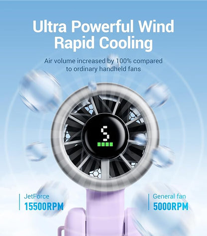 Diveblues Portable Handheld Turbo Fan, 5 Gear Wind, Battery Operated, Up to 12 Working Hours, 3 IN 1 Hand Fan with Air Turbo Tech Cooling Fan for Outdoor Activities, Travel, Working