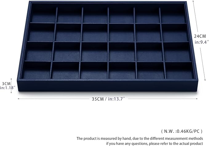 Oirlv Stackable Premium Leather Jewelry Trays 24 Grid Jewelry Organizer for Drawer Rings Earrings Holder Organizer