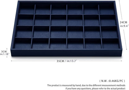 Oirlv Stackable Premium Leather Jewelry Trays 24 Grid Jewelry Organizer for Drawer Rings Earrings Holder Organizer