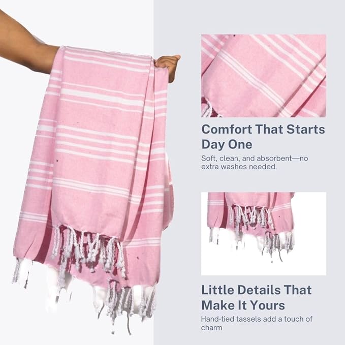 Cotton Turkish Beach Towel with Towels Oversized 36"x72" Pool Absorbent Extra Large Quick Dry Sand Travel Towel (Peony Plush, 4 Pack)