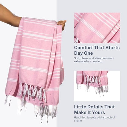 Cotton Turkish Beach Towel with Towels Oversized 36"x72" Pool Absorbent Extra Large Quick Dry Sand Travel Towel (Peony Plush, 4 Pack)