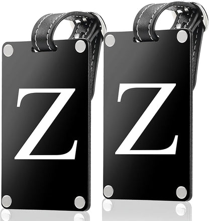 Premium 3-Layer Aluminum Luggage Tags by Fortuna - Easy to Claim, Laser-Engraved, Plastic-Free, and Eco-Friendly Luggage Tag Holders, 2-Pack, Black (Z)