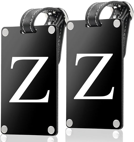 Premium 3-Layer Aluminum Luggage Tags by Fortuna - Easy to Claim, Laser-Engraved, Plastic-Free, and Eco-Friendly Luggage Tag Holders, 2-Pack, Black (Z)