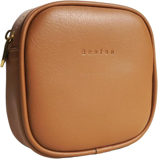 Leather Cosmetic Bag for Women Small Zipper Makeup Bag for Purse Waterproof Travel Makeup Organizer Charger Storage Pouch Color Brown