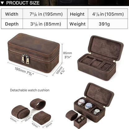 CONTACTS Watch Case Cufflinks Box for Men Small Luxury Leather Jewelry Storage Organizer for 2 Watches with Cufflinks Ring Pad