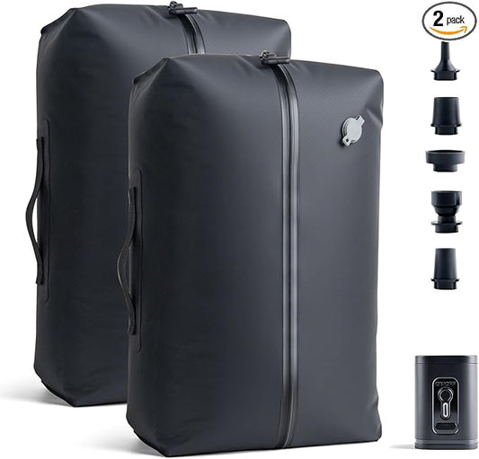 2 PC Travel Vacuum Bags with Pump, IP67 Reusable Vacuum Compression Bags for Travel, Business Trips, Hiking, Camping, Water Activities, Vacuum Seal Bags for Clothing