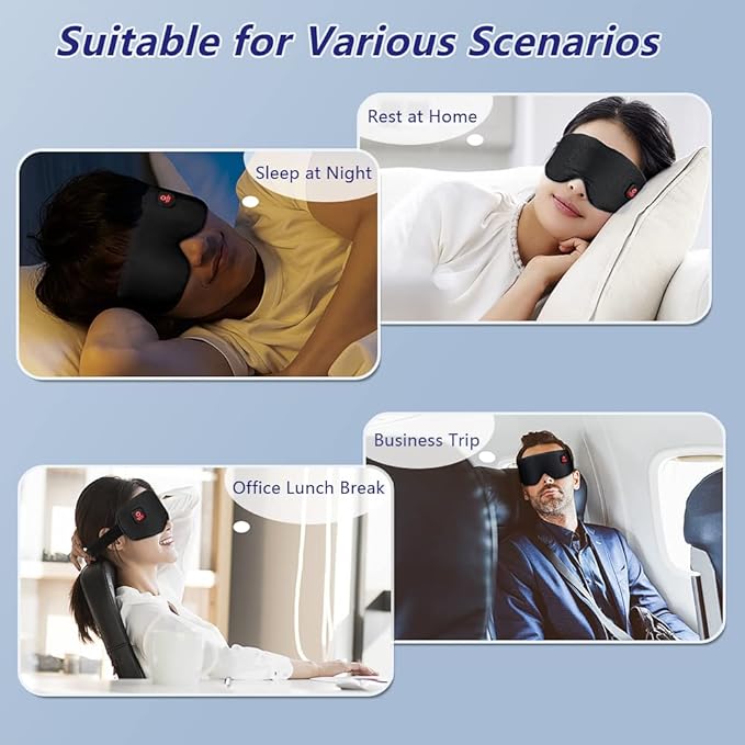 Heated Eye Mask Cordless for Dry Eyes, USB Eyes Heating Pad, Rechargeable, Real Silk, Sleep Mask for Men Women, Warm Eye Compress for Relief Stye, Blepharitis, Chalazion Black
