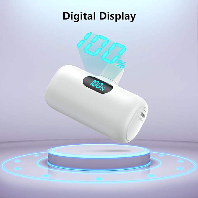 Mini Portable Charger for iPhone,Upgraded 5000mAh PD Fast Charging Battery Pack,LCD Display Cute Power Bank Portable Phone Charger for iPhone 14/14 Pro Max/13/13 Pro/12 Pro/11/XS/XR/X/8/7/6-White