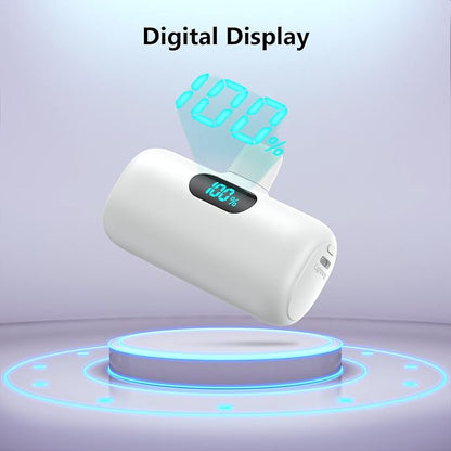 Mini Portable Charger for iPhone,Upgraded 5000mAh PD Fast Charging Battery Pack,LCD Display Cute Power Bank Portable Phone Charger for iPhone 14/14 Pro Max/13/13 Pro/12 Pro/11/XS/XR/X/8/7/6-White