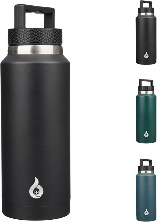 BJPKPK Insulated Water Bottles, Dishwasher Safe 36 oz Water Bottle with Handle, Leakproof BPA Free Thermal Flasks, Stainless Steel Jug for Sports, Black