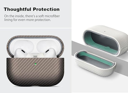 Leather Case - for AirPods Pro 3 Case Cover - Selected Skin-friendly Leather, Carbon Fibre Texture, Handmade Drop Protective Hard Cover for AirPods Pro 3rd Generation Earbuds, Desert Titanium