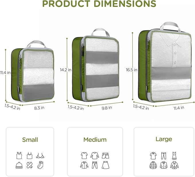 Cipway Mesh Compression Packing Cubes, Ultralight See Through Luggage Organizer Bags, Travel Essentials for Carry on Suitcase（3 Pcs,Green）