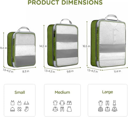 Cipway Mesh Compression Packing Cubes, Ultralight See Through Luggage Organizer Bags, Travel Essentials for Carry on Suitcase（3 Pcs,Green）