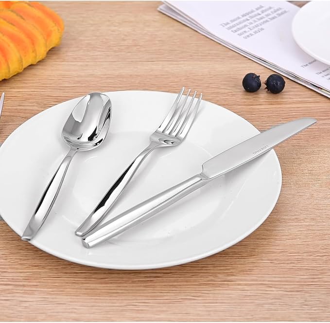 40-Piece Silverware Set,Stainless Steel Flatware Utensils Cutlery Set for 8,Including Steak Knife Fork and Spoon,Dishwasher Safe,Modern Tableware for Home & Dining