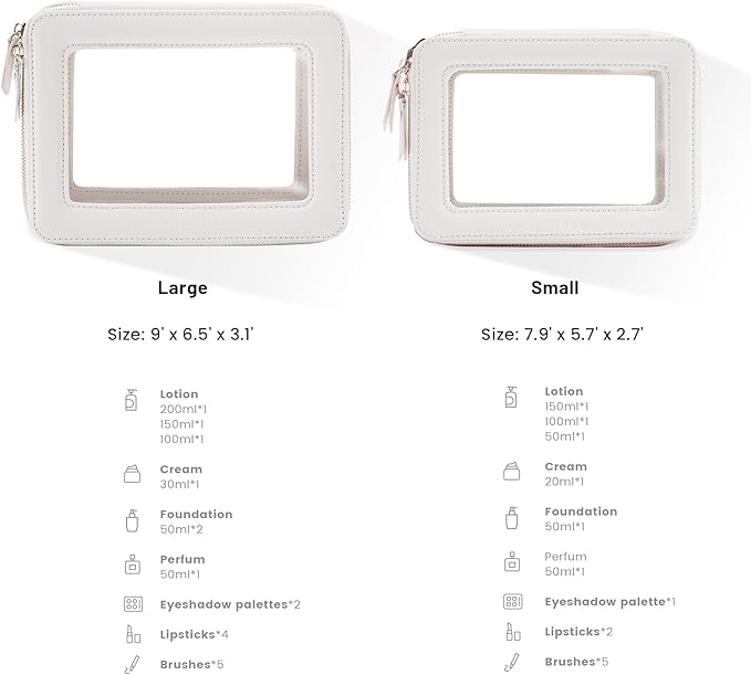 Aveniee Clear Makeup Bag Organizer,Large Travel Toiletry Bag for Women, Waterproof Cosmetic Pouch with Zippers,Car Organizers and Storage Case for Accessories,White