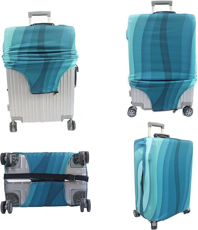 MosaiRudo Thicker Luggage Cover Elastic Suitcase Cover Protector Fits 18-32 Inch Suitcase Travel Accessories (Green Ripple, XL)