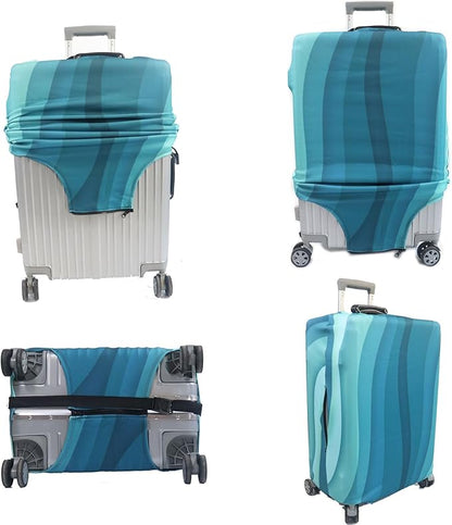MosaiRudo Thicker Luggage Cover Elastic Suitcase Cover Protector Fits 18-32 Inch Suitcase Travel Accessories (Green Ripple, XL)