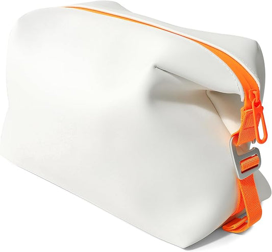 Vomgomfom 6L 13 Inch Silicone Toiletry Bag, Waterproof Leakproof Travel Cosmetic Organizer, Adjustable G-Buckle Compression Dopp Kit, Foldable Makeup Bag for Women & Men (White, 13" 6L)