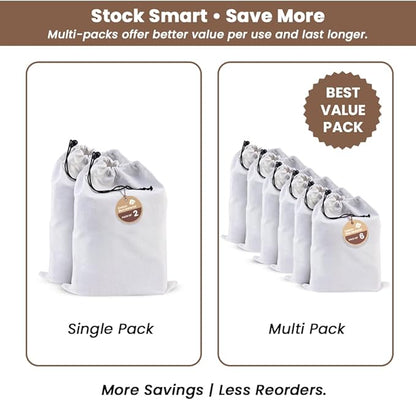 LFH Cotton Rich Shoe Storage Bags with Drawstring, Dustproof Breathable Reusable Organizer, Perfect For Travel, Dorm, Hotel, College, Gym, Easy to Carry, Machine Washable 12"x17" (Pack of 6) - White