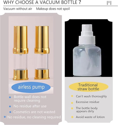 Golden Airless Pump Bottle Travel Set with Box Refillable Cosmetic Vacuum Pump Bottle Such as Hand Soap,Toner,Foundation,Hair Oil,Lotion and Cream (Golden, 5ml-10ml-20g)