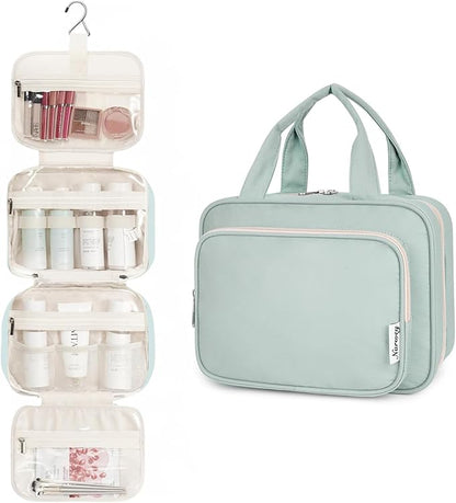 Narwey Hanging Toiletry Bag for Women Travel Makeup Bag Organizer Toiletries Bag for Travel Size Essentials Accessories Cosmetics (Mint Green (Medium))