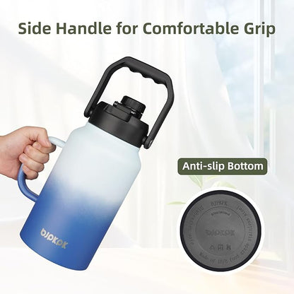 BJPKPK 87oz Insulated Water Bottle with Handle, Large Dishwasher Safe 2/3 Gallon Water Bottle, BPA Free Water Jug, Wide Mouth Metal Flasks with Anti-slip Bottom, Keep Cold & Hot,Navy Blue