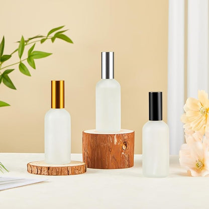 Roshtia 30 Pcs 3.4 oz/ 100 ml Black, Gold, Silver Glass Spray Bottle Refillable Perfume Atomizer Clear Decorative Empty Bottles with Fine Mist Sprayer Pump for Face Body Travel