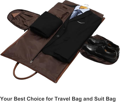 Leather Garment Bag for Travel, Modoker Carry On Travel Bag with Shoulder Strap - Ideal for Business Trips and Weekend Getaways - The Garment Duffel Bag for Traveling Men Women, Light Brown